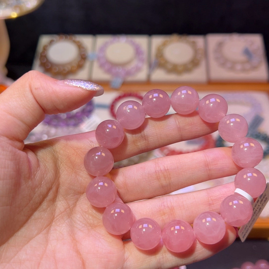 水晶手串未镶嵌A****Z13m老矿蜜桃粉