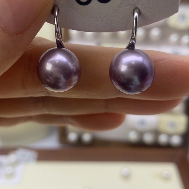 淡水珍珠银S925镶嵌耳饰