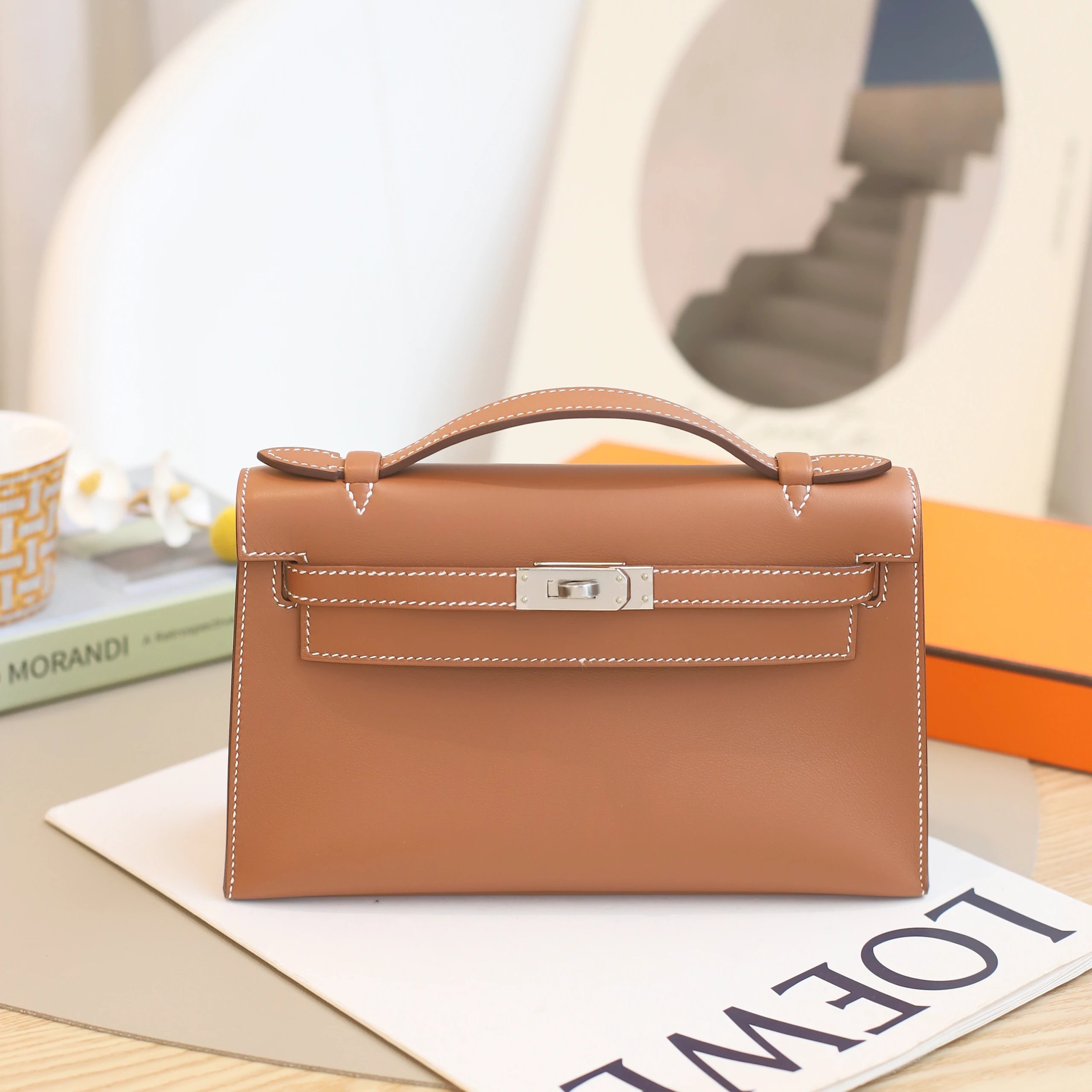 全新未使用 Hermes/爱马仕 MINI Kelly 一代 Y刻 S皮 金棕色 银扣