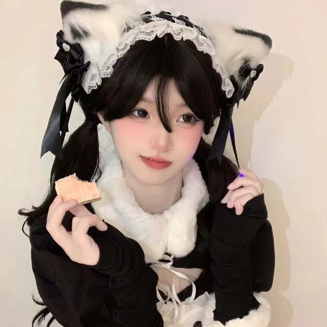 可爱兽耳头饰发夹少女猫娘高级感蝴蝶结蓝色发带cos猫耳朵洛丽塔