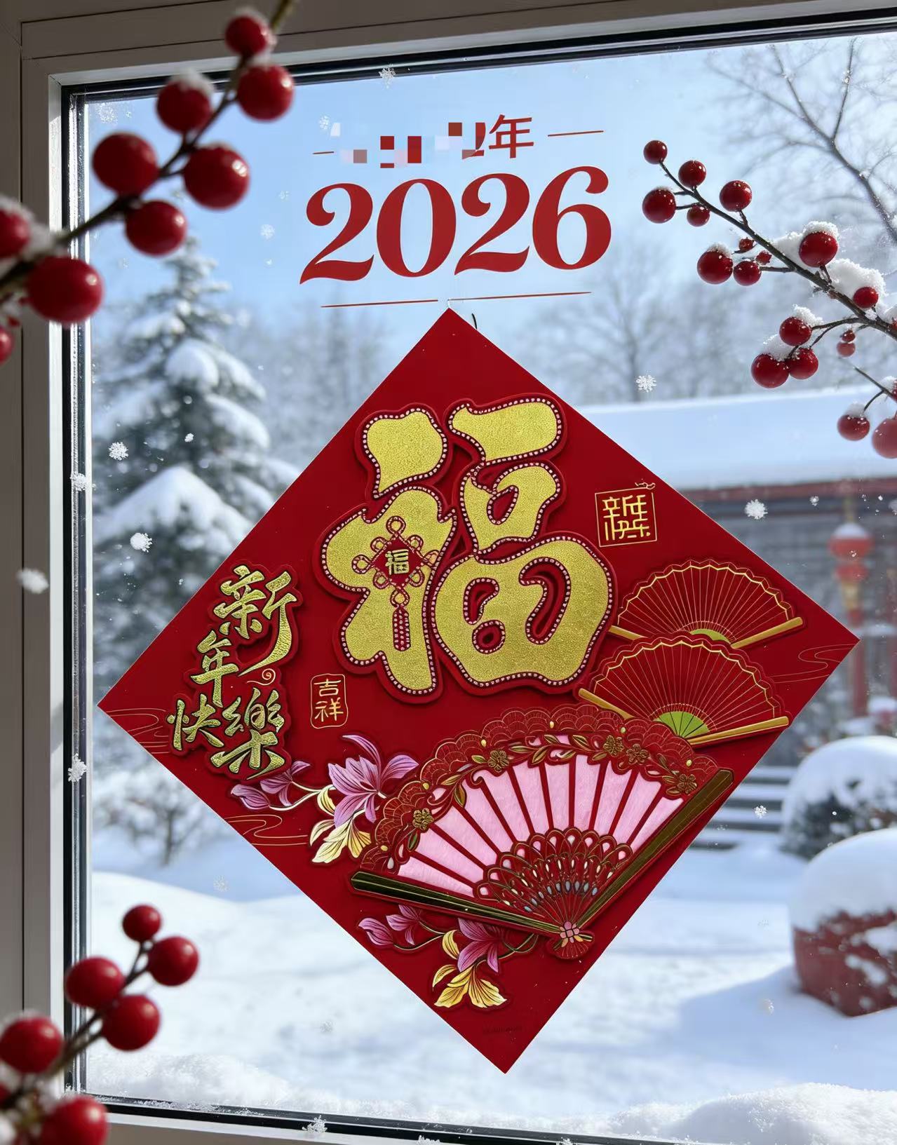 35扇子背胶毛福字【2个】大礼包挂件装饰用品以直播间为准