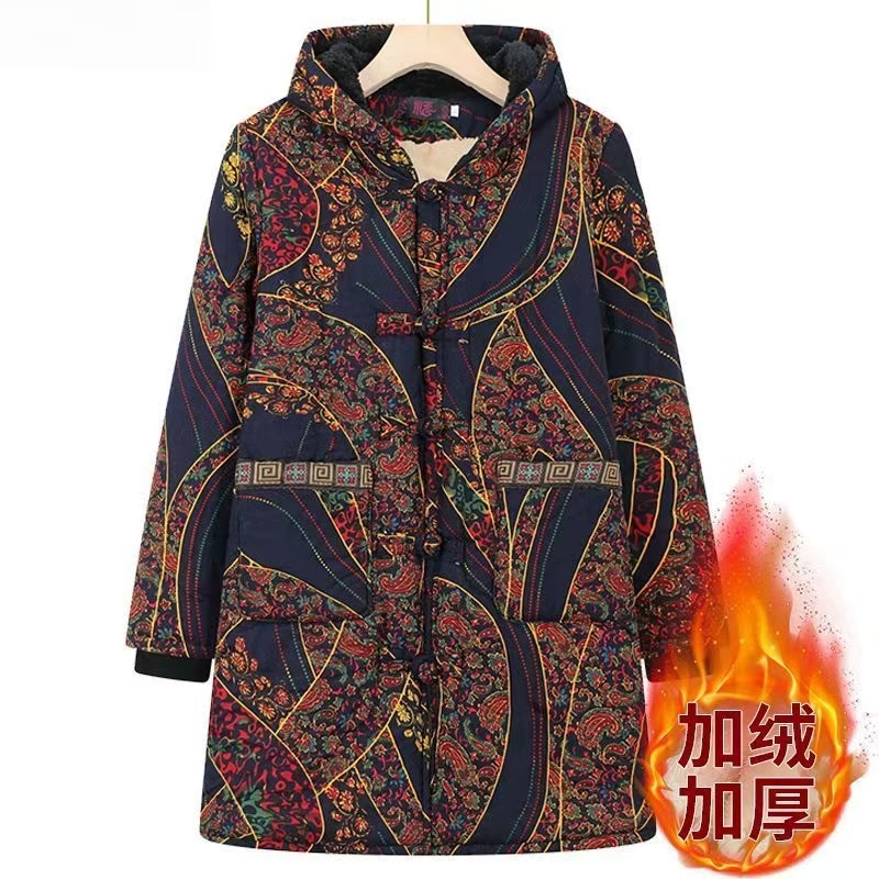 11980-妈妈中老年衣中长款老太太加绒加厚外套棉服【A仓】轻微染色