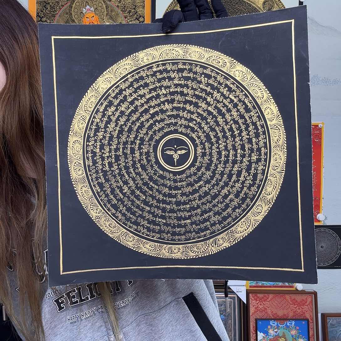 卷轴画纯手绘唐卡六字真言30厘米左右