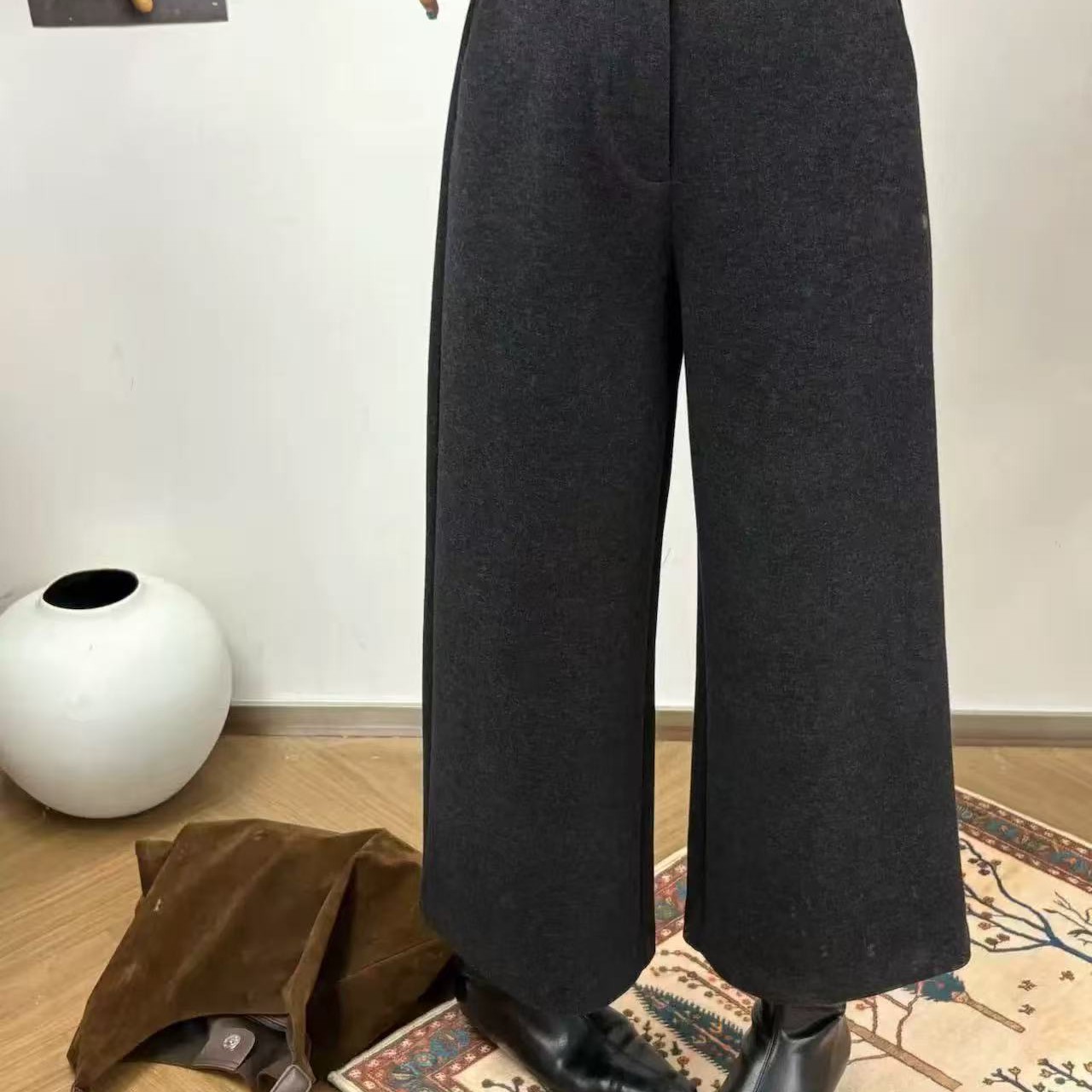 【鞋爱】9906秋冬新款加绒毛呢阔腿女裤百搭显瘦休闲