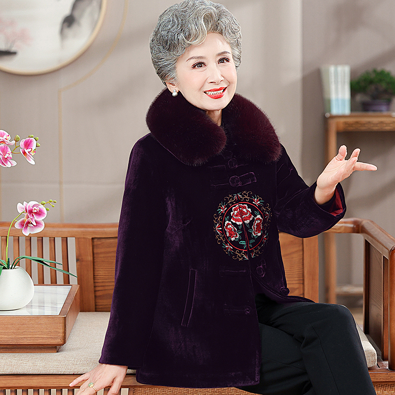 奶奶冬装毛呢外套新款国风春秋上衣洋气太太老人衣服