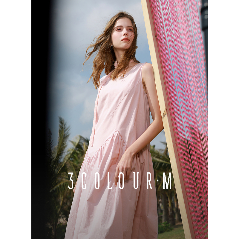 【芋总专属】三彩2025春季新款连衣裙圆领无袖A字裙宽松长裙简dbx