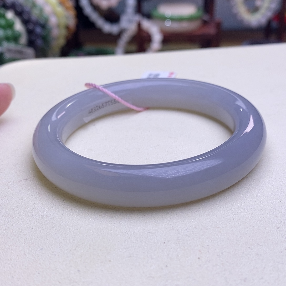 和田玉未镶嵌冰烟紫手镯56.1圈口七*