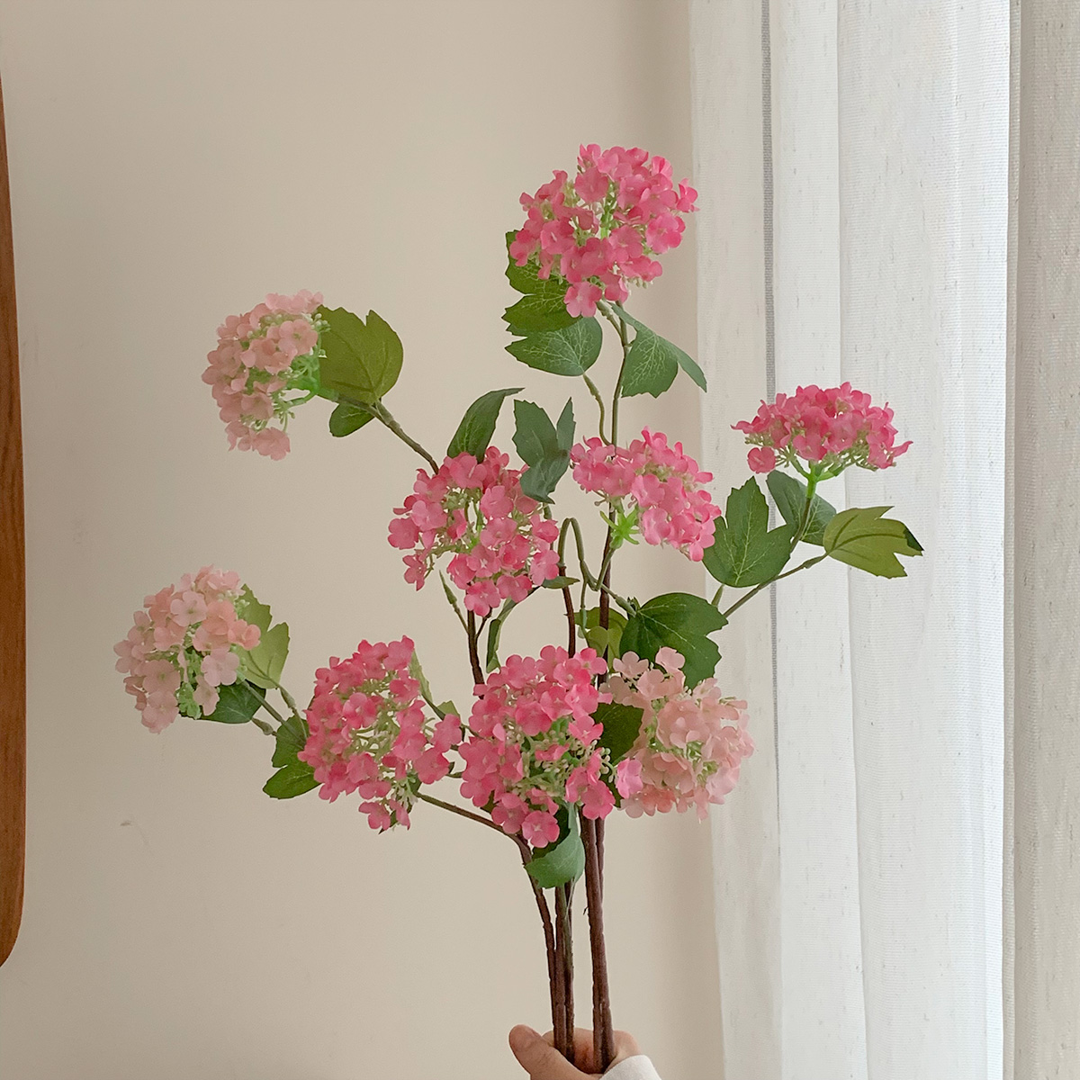 ins风仿真木绣球花陶瓷花瓶摆设客厅玄关装饰品插花婚庆假花软装