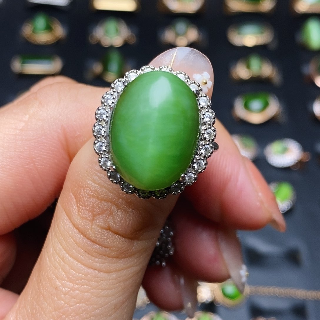 和田玉（碧玉）戒指银S925镶嵌