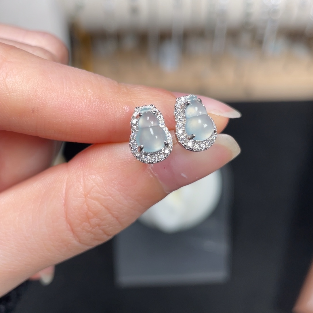 翡翠耳饰银S925镶嵌72569