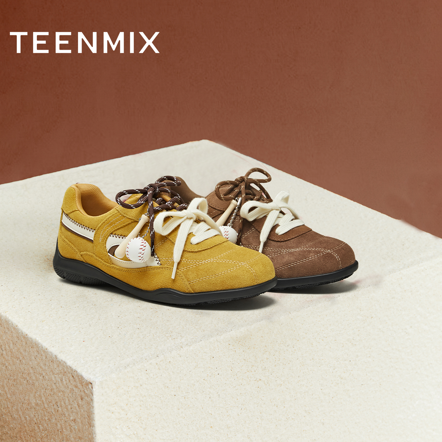 天美意2025秋新款商场同款系带平底舒适德训鞋女阿甘鞋CDE21CM5