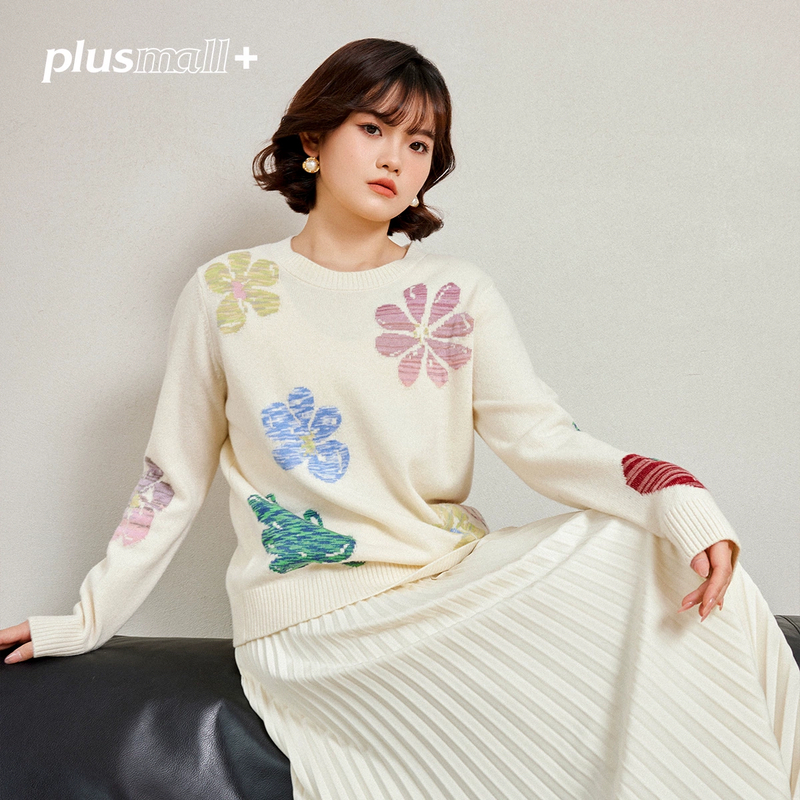 【折扣款】PLUSMALL 莫奈花笺 设计感手绘花朵毛衣PAC2411033