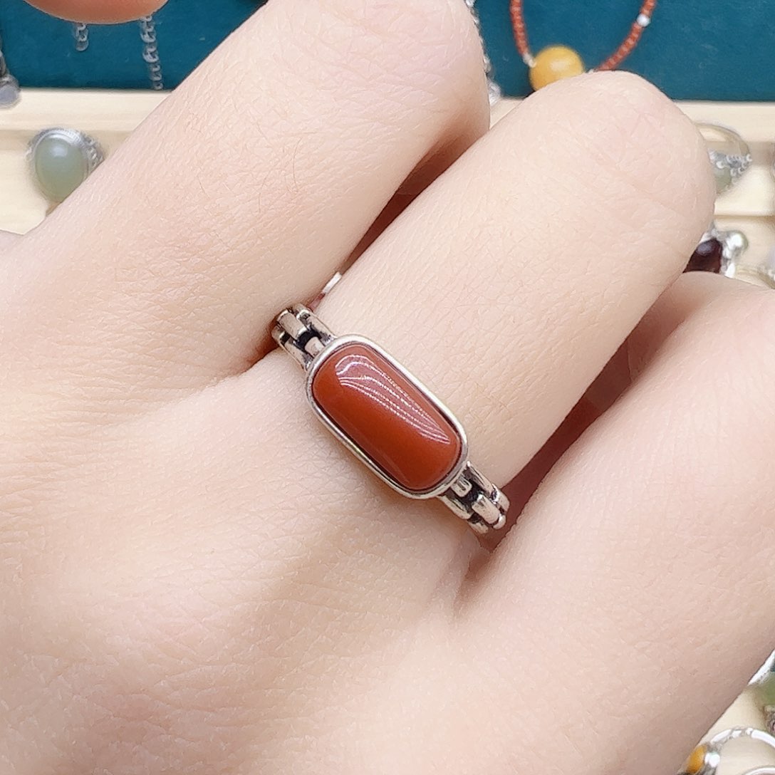 玛瑙/玉髓戒指银S925镶嵌