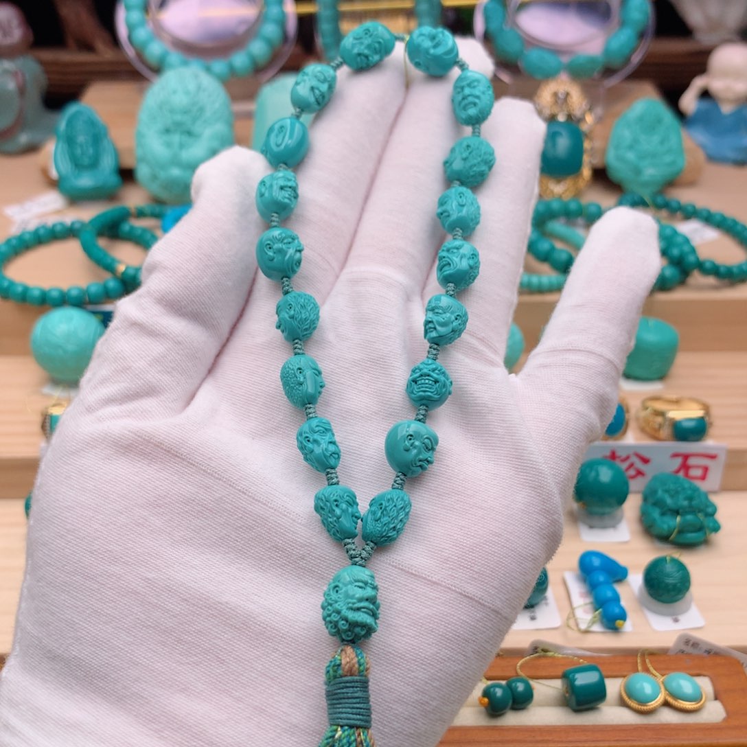 绿松石珠宝奇石未镶嵌18罗汉手持