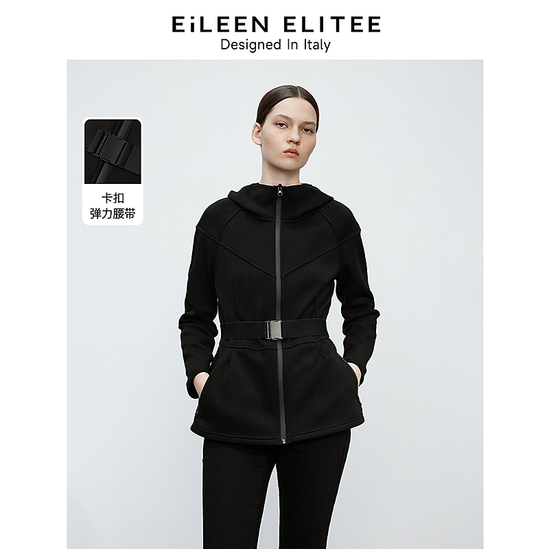 朗姿欧洲EiLEEN ELITEE法式气质翻领设计感2024冬新款连帽短外套