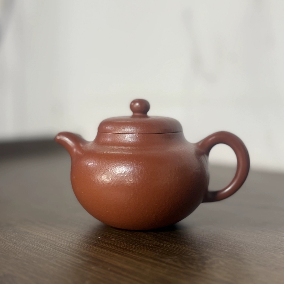 宜兴紫砂壶原矿收藏精品薄胚冯记生砂小煤窑朱泥柿圆260C