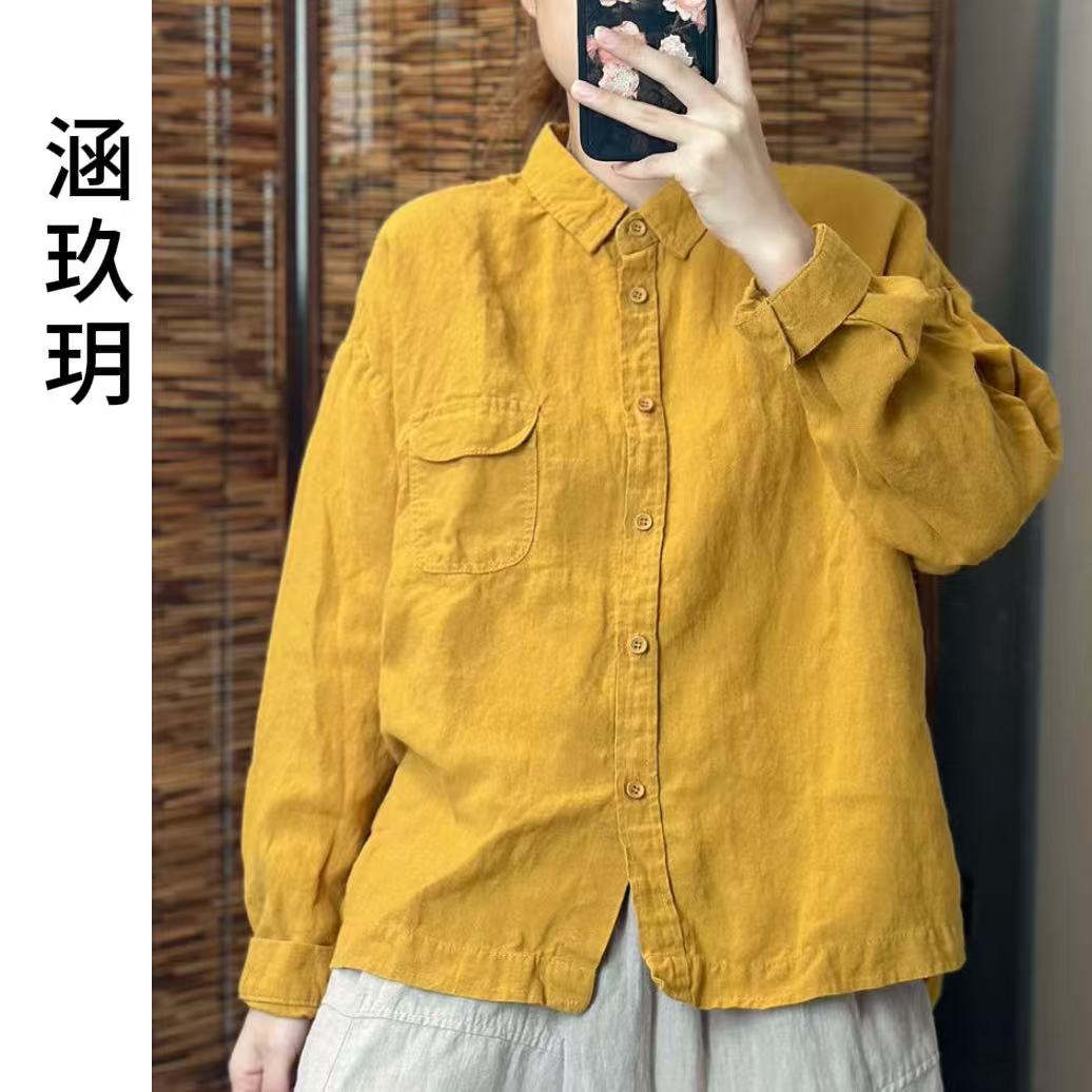涵玖玥▪100%汉麻【翻盖小兜】巴恩风秋季精致款衬衫C-9589