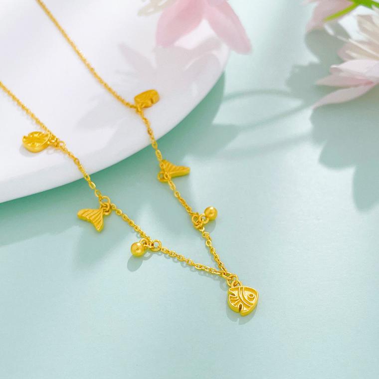 足金999  实心调节余生有你美人鱼尾流苏小金鱼套链5.7克