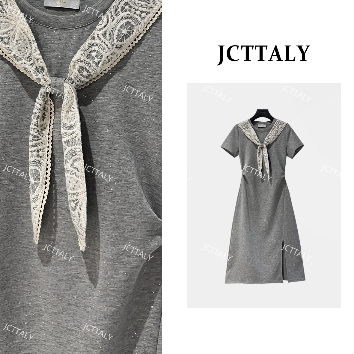 【Linda】【44】夏季大码连衣裙夏中长裙法式短袖斜襟拼接JC-A3745