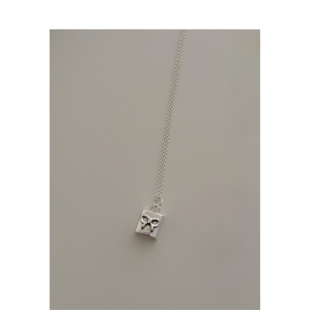 坠链均925银 【蝴蝶结 小方盒项链】  复古小众 简约个性设计 X046