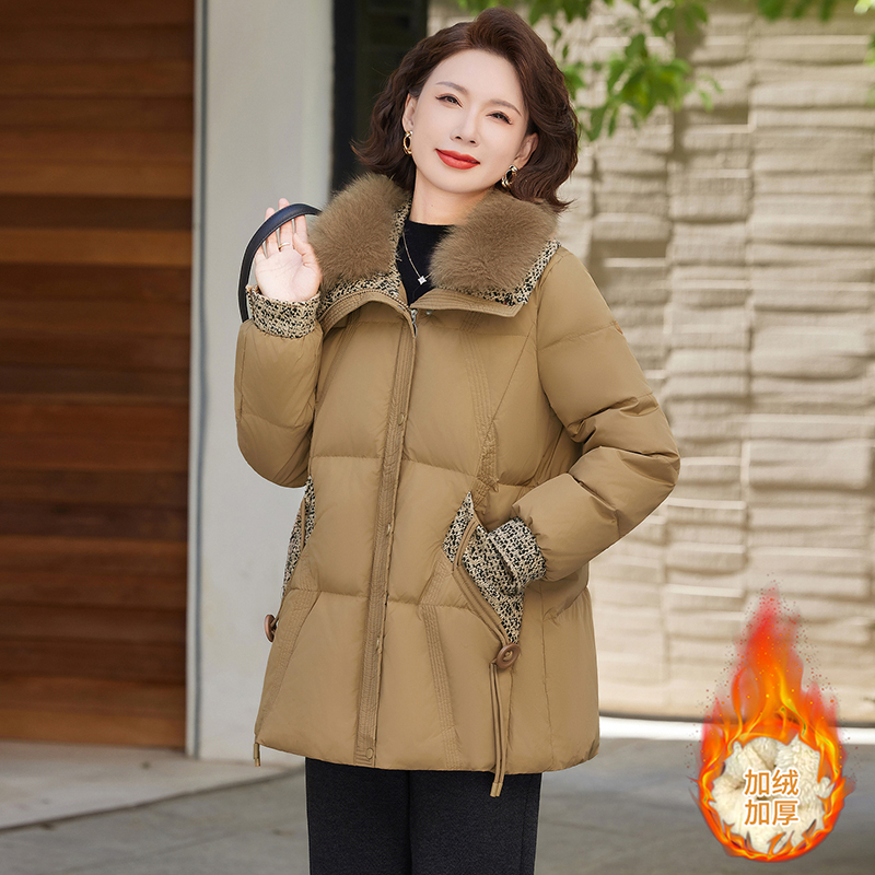 妈妈棉衣加绒加厚保暖棉袄洋气羽绒棉服中年女装冬装奶奶棉袄短款