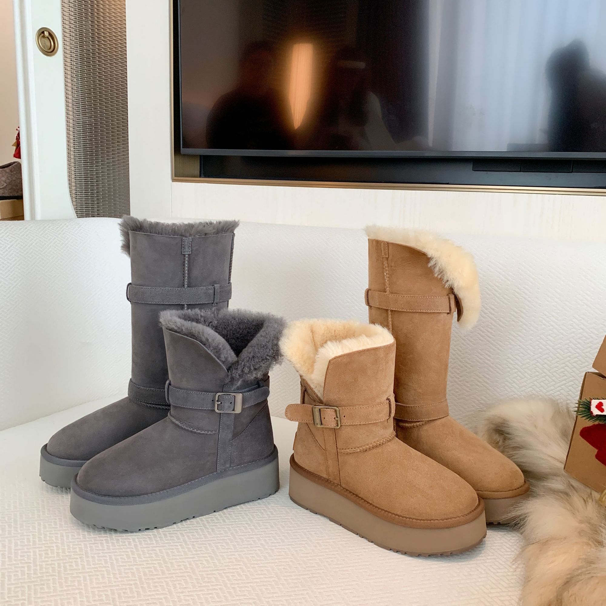 【sheii苏茵茵】雪山暖炉~保暖两穿加绒厚底中高筒女雪地靴E4421313