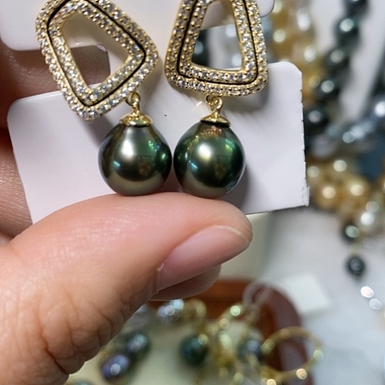 海水珍珠耳饰银S925镶嵌9-10