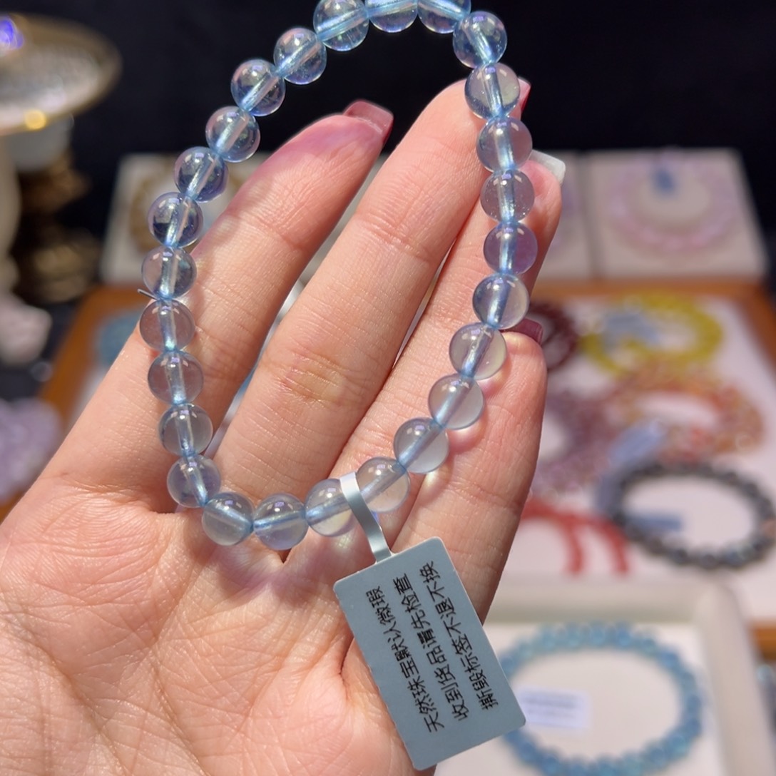 水晶手串未镶嵌秋**?顶货伦敦蓝海蓝宝7m