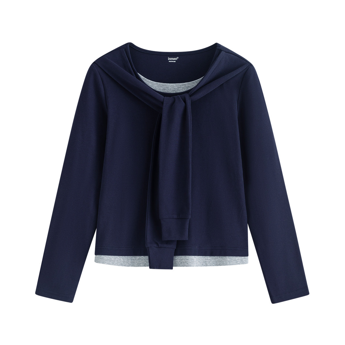 撞色假两件披肩长袖T恤女2025秋季时尚百搭休闲打底衫上衣