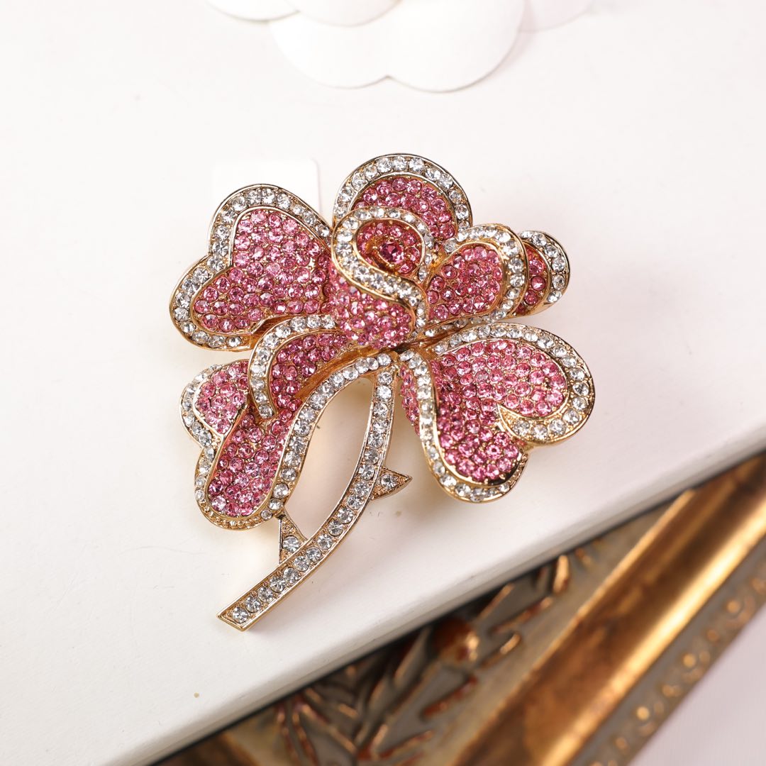 合金胸针 柚礼中古/粉色莱茵石花朵胸针lh512067