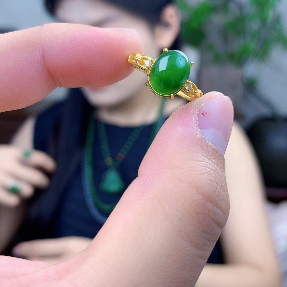 和田玉（碧玉）银S925镶嵌吊坠(不含链)戒指