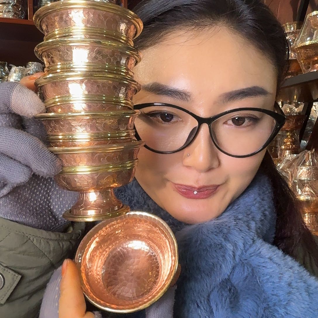 有机玻璃尼泊尔纯手工纯紫铜供水碗一套7个8cm