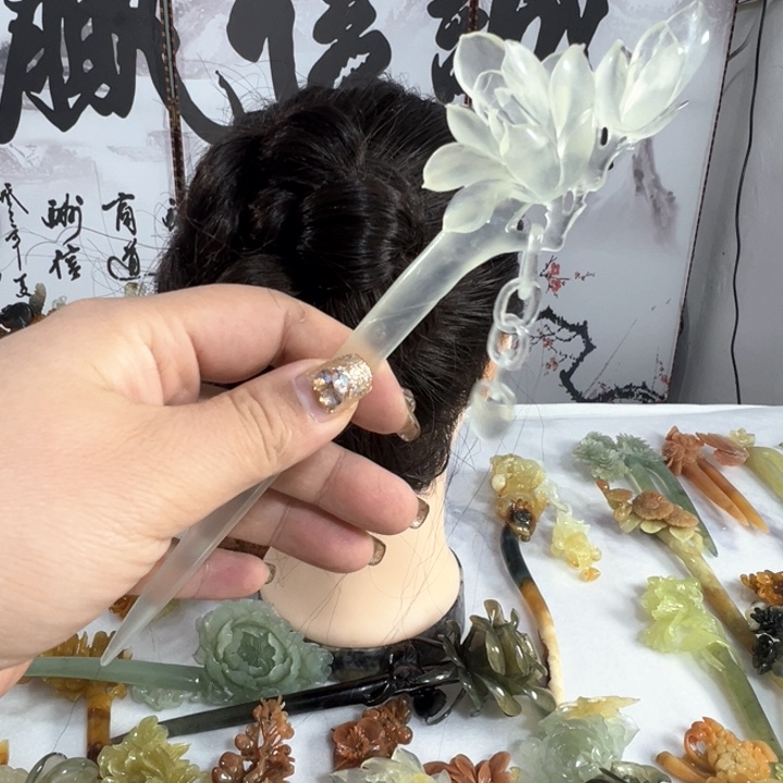 定制蛇纹石玉焱*毛货发饰