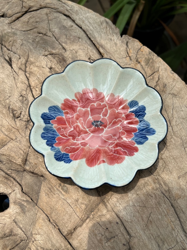 【近山古美】红牡丹莲花瓣碟手工手绘釉下彩高温瓷