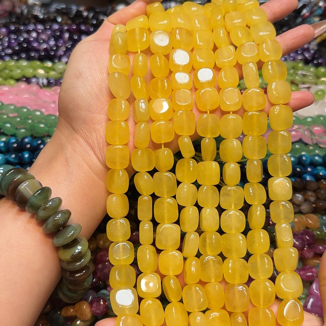 玛瑙/玉髓未镶嵌珠宝半成品天然石黄玉髓方牌一条14mm