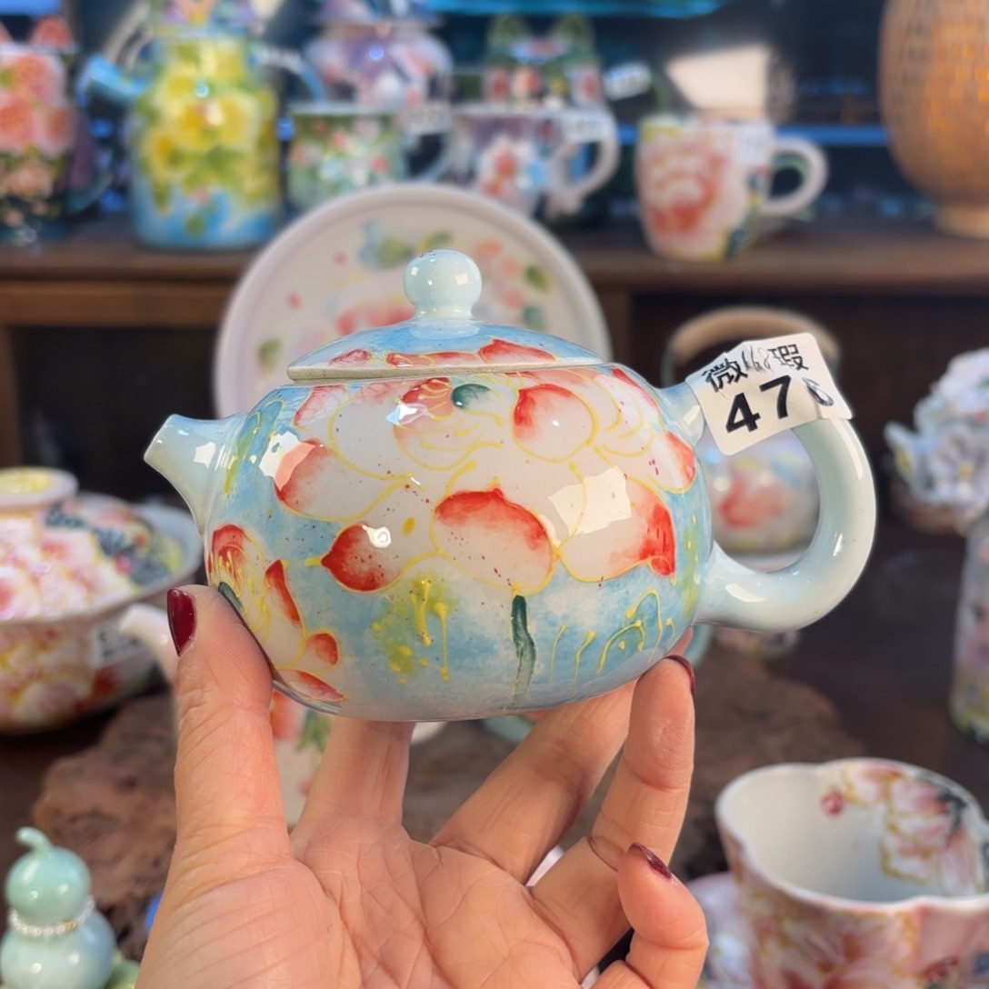 盛***夏景德镇手绘高温釉下彩陶瓷茶具