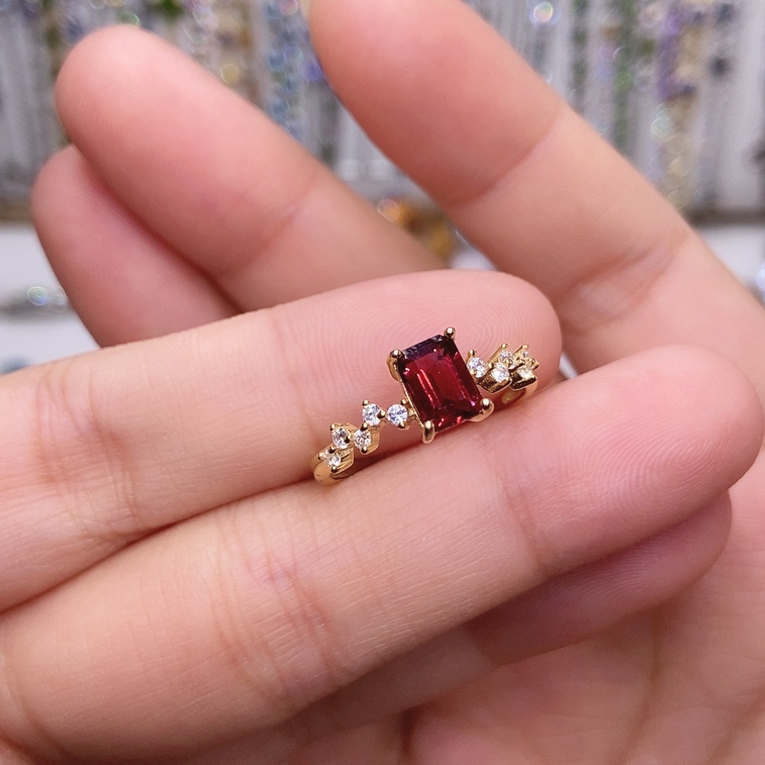 戒指石榴石银S925镶嵌