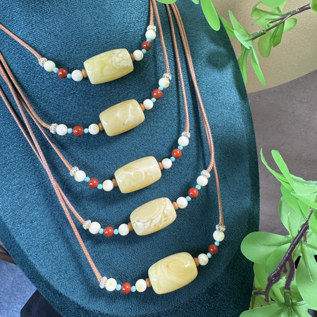 天然琥珀蜜蜡桶珠锁骨链diy百搭可调节3-4克 多样性发货发其一