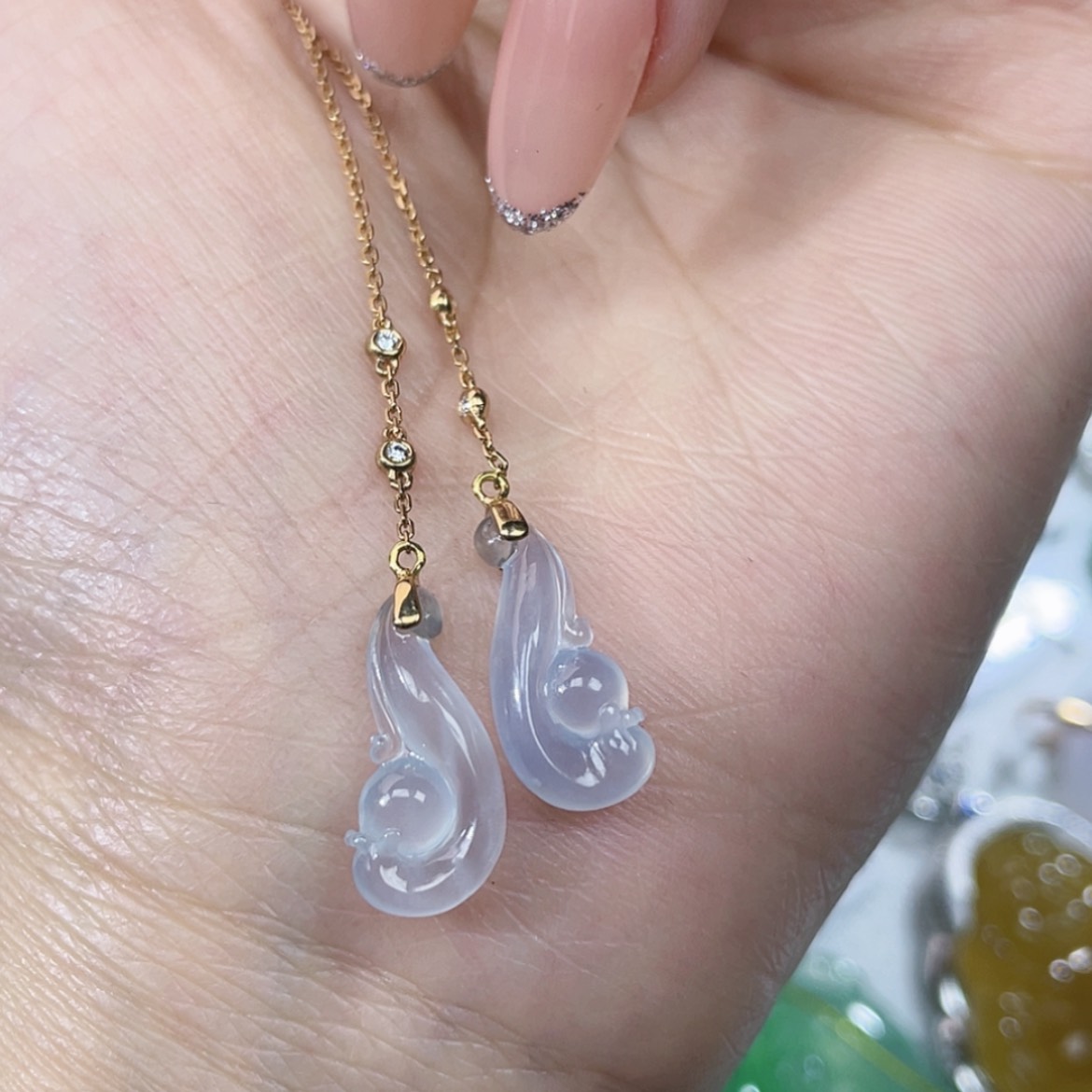 【闪购商品】翡翠耳饰18K金镶嵌翡翠13