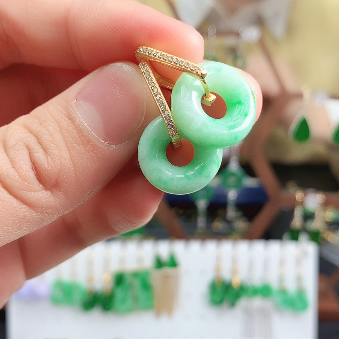 翡翠耳饰银S925镶嵌耳饰