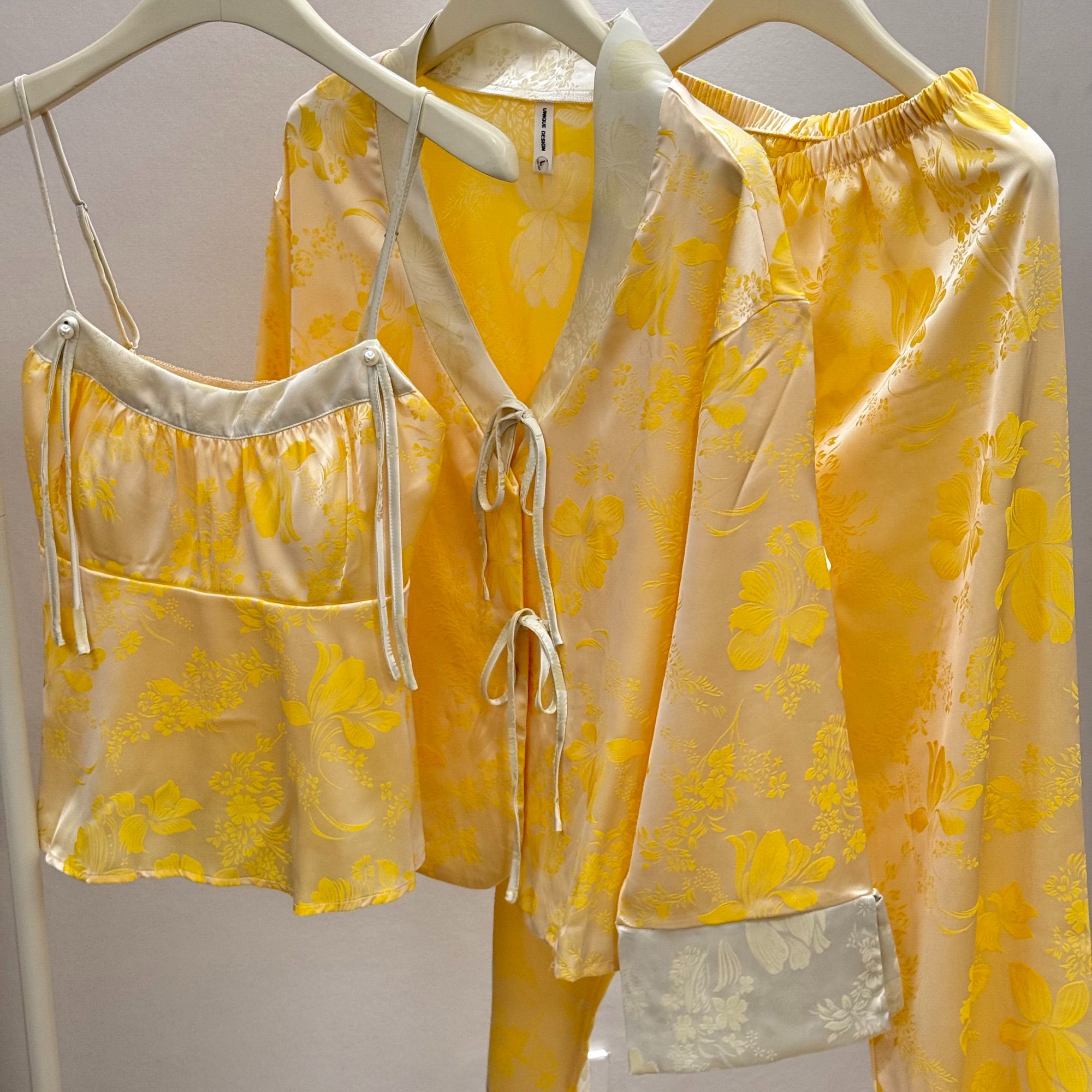 <金缕晨光>新中式高端国风提花吊带居家服睡衣三件套