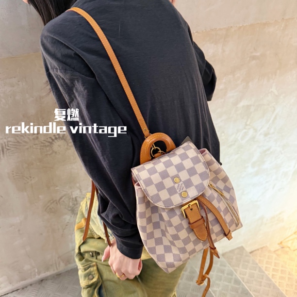 95新 LouisVuitton/路易威登 复燃精选/白棋盘格mini双肩包17年