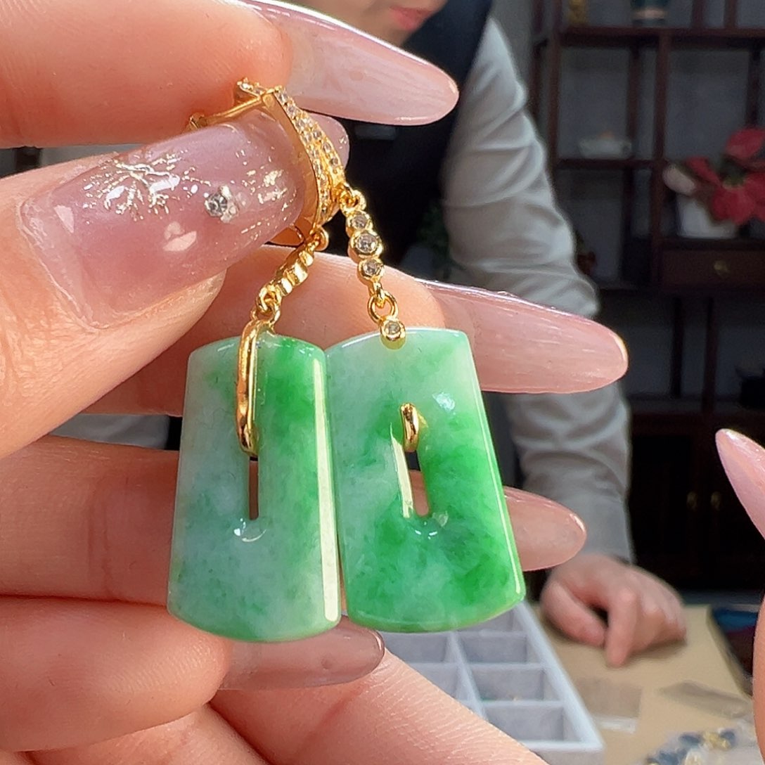 翡翠耳饰银S925镶嵌耳环14