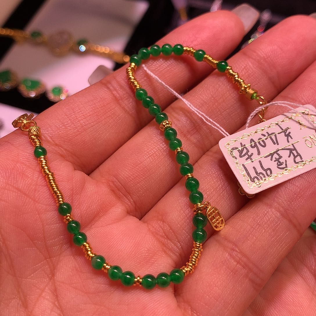 足金镶嵌手链翡翠缅甸翡翠手链足金镶嵌