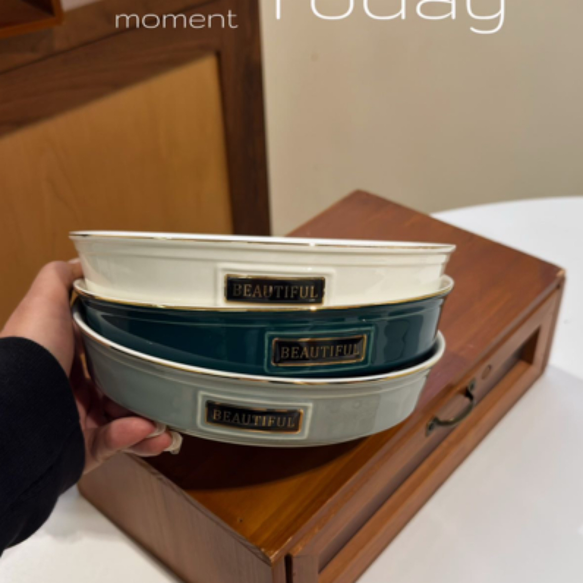 复古轻奢描金陶瓷碗家用早餐盘深盘菜盘餐具