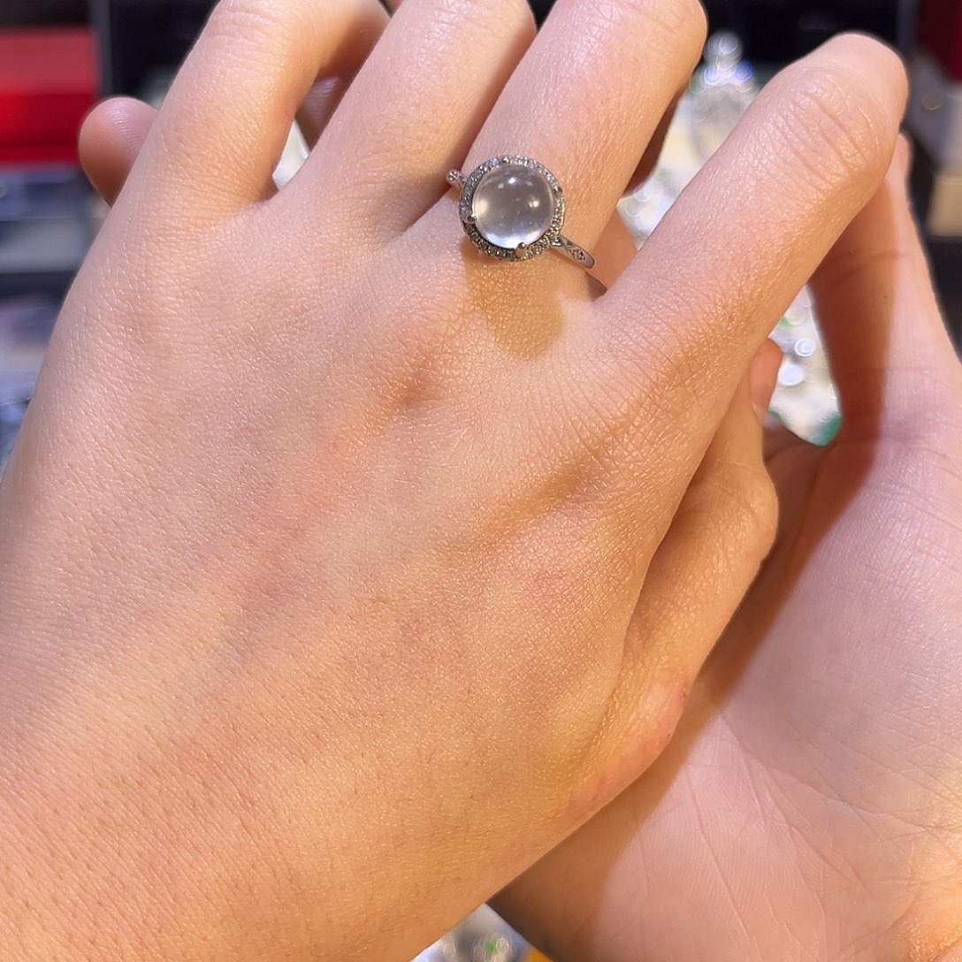 石英质玉戒指银S925镶嵌