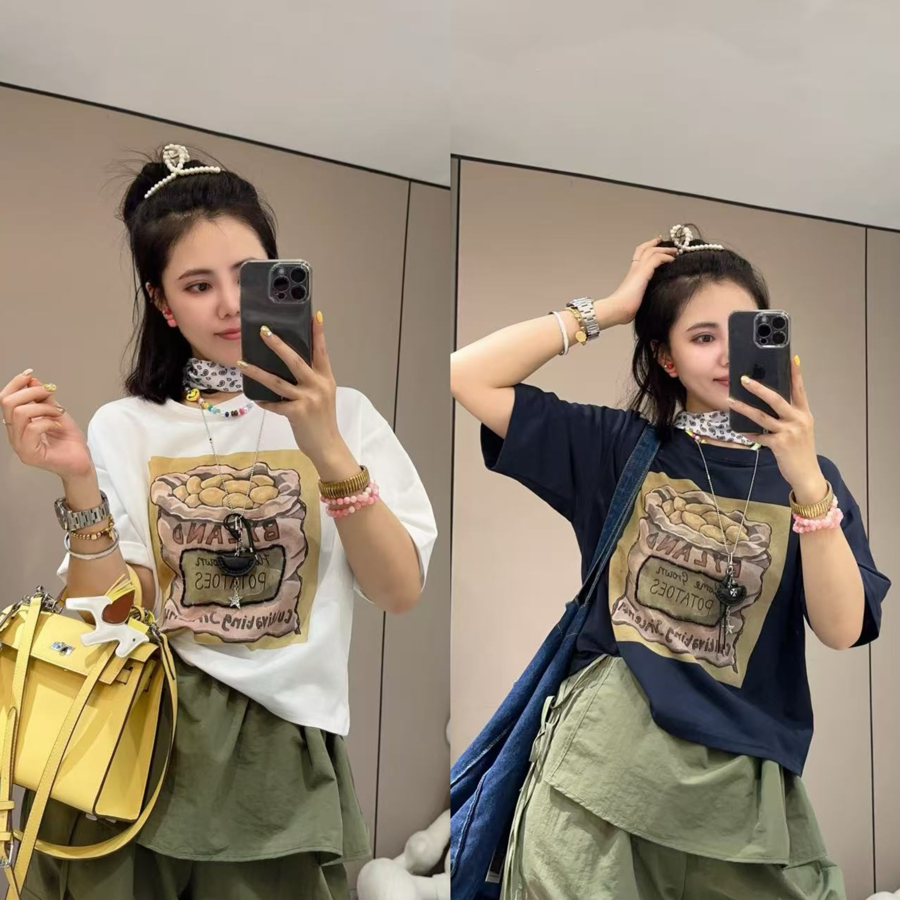 （老三）韩版印花短款圆领短T恤常规印花印染韩系风宽松型短袖半袖