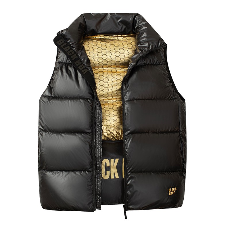 2025新款黑金马甲男女同韩版宽松亮面纯黑坎肩背心免洗立领时尚