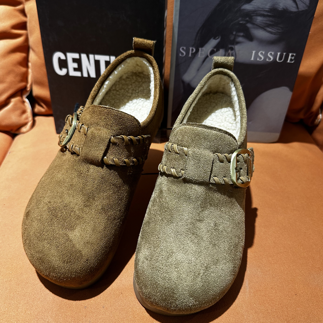 A009-1厚底加绒勃肯鞋女冬季保暖全包一脚蹬棉鞋毛毛鞋