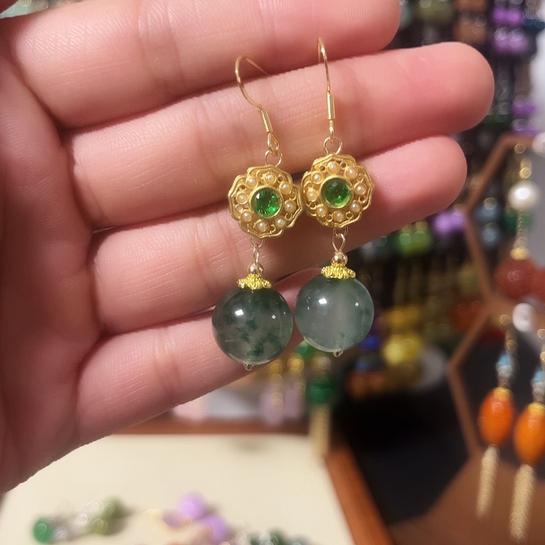 锆石纯铜925银耳饰